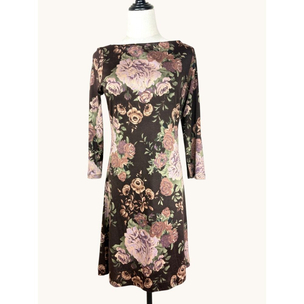 Lauren Ralph Lauren Brown Knit Midi Dress Lavender Rose Cottage Romantic